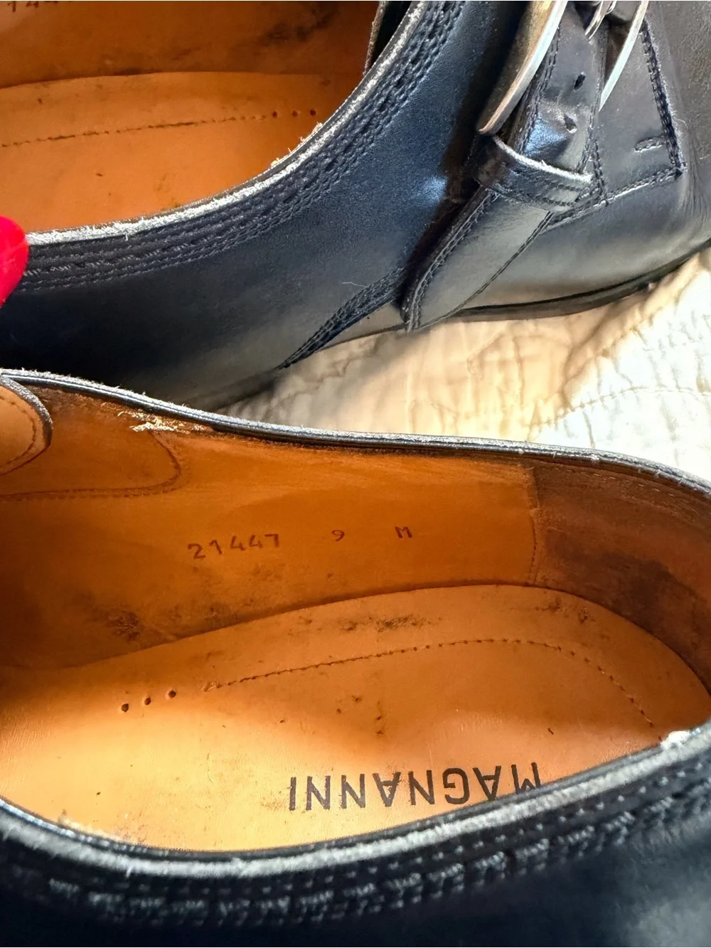 Magnanni Mens Single Monk Strap Cap Toe Leather Dress Shoes Size 9- Vibram soles